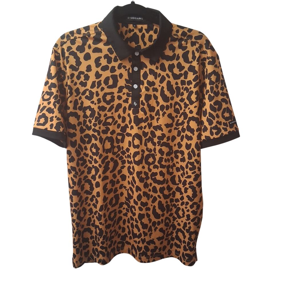 Byrd Gang Men's Golf Polo Shirt Wrinkle Resistant Breathable Leopard/Yellow-M